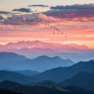 Pink Sunset Over Mountain Range