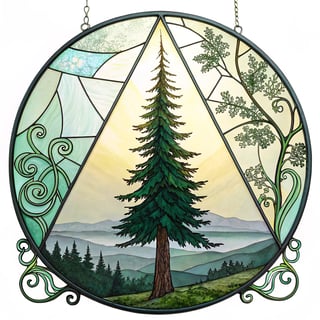 Stained Glass Pine Tree Medallion