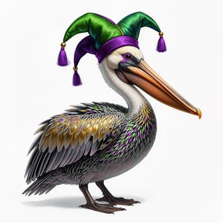 Vivid Pelican with Jester Hat Illustration