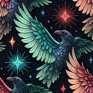 Luminous Raven Wings in Jewel Tones