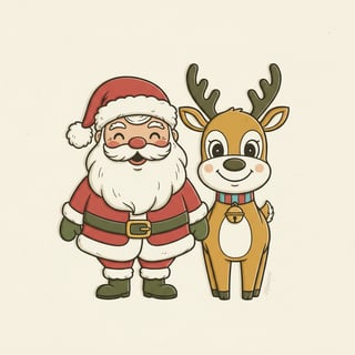 Retro Christmas Santa and Reindeer Art