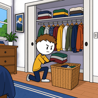 Flat 2D Cartoon Character Doing Laundry