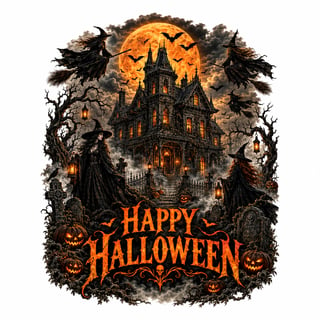 Gothic Halloween Witches Illustration