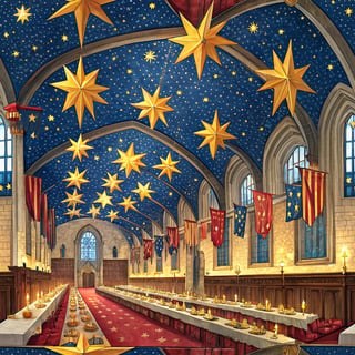 Majestic Great Hall with Floating Stars