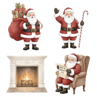 Watercolor Santa Claus Clipart