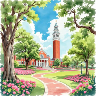 UNC Chapel Hill Ink & Watercolor Art