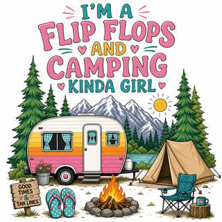 Retro Rainbow Trailer Camping Cartoon
