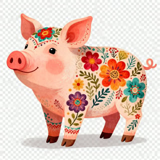 Boho Floral Pig Illustration