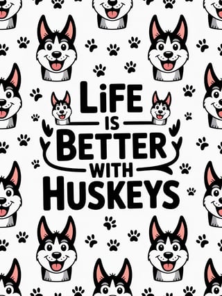 Playful Husky Cartoon Pattern