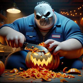 Cartoon Michael Myers Carving Pumpkin
