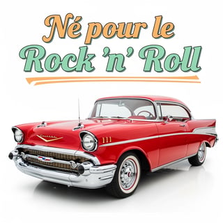 Classic Red Retro Car with Rock'n'Roll Text