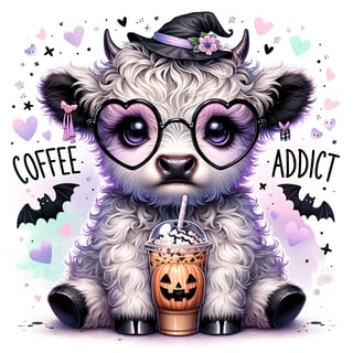 Cute Baby Highland Cow with Coffee