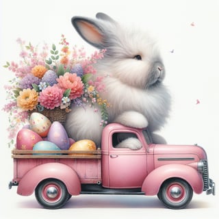 Fluffy Bunny on Vintage Toy Truck