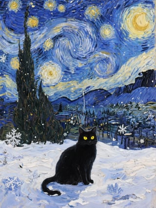Magical Winter Night in Van Gogh Style