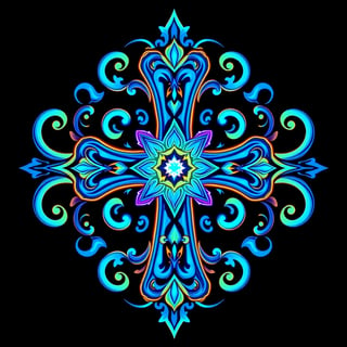 Symmetrical Neon Fantasy Cross Illustration