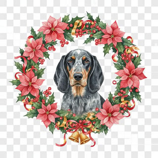 Bluetick Coonhound in Christmas Wreath