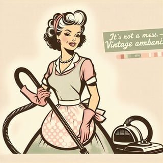 Vintage 1950s Mom Vacuuming Vector