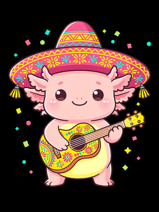 Cute Axolotl Playing Guitar Fiesta