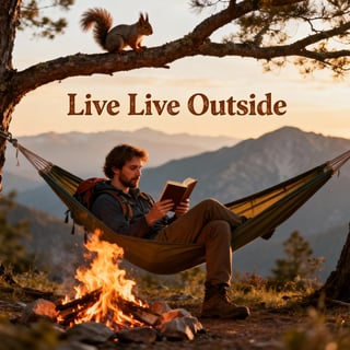 Solo Hiker Reading by Campfire in Forest