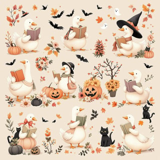 Vintage Kawaii Geese Halloween Art