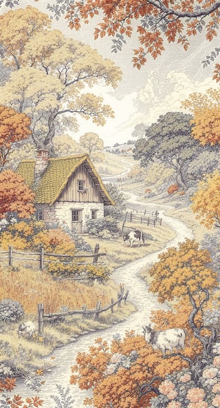 Vintage Toile Farm Scene Design