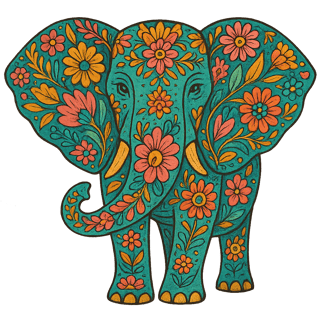 Colorful Boho Floral Elephant Illustration