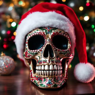Festive Skull with Santa Hat