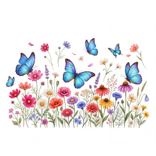 Vintage Blue Morpho & Wildflowers