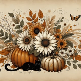 Vintage Autumn Floral Bouquet Illustration