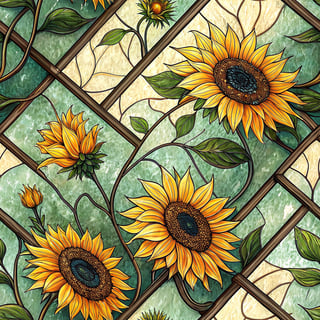 3D Stained Glass Sunflower Pattern