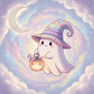 Cute Halloween Ghost with Wizard Hat