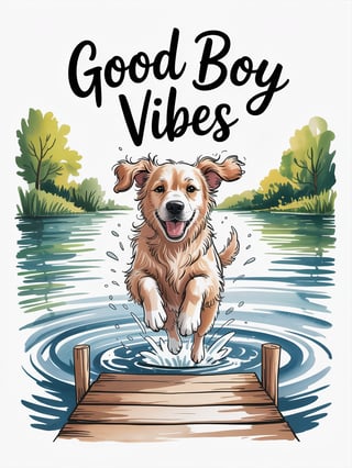 Watercolor Dog Jumping into Lake