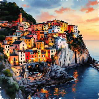 Cinque Terre Ink & Watercolor Poster
