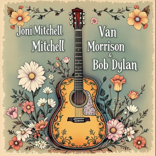 Retro Western Guitar Floral Artwork