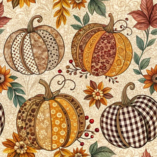 Retro Pumpkin Pattern with Jewel-Tone Florals
