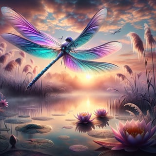 Ethereal Dragonfly at Sunrise