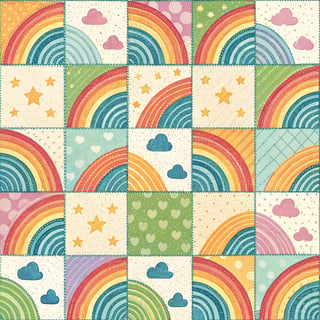 Colorful Rainbow Checkerboard Design
