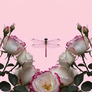 Photorealistic Dragonfly and Roses Art