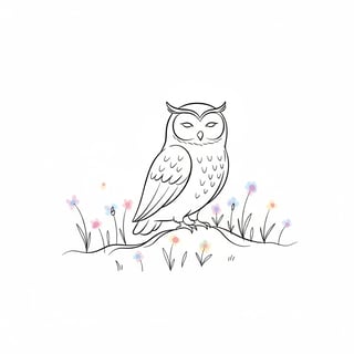 Minimalist Owl in Spring Meadow