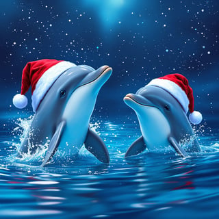 Dolphins Wearing Santa Hats