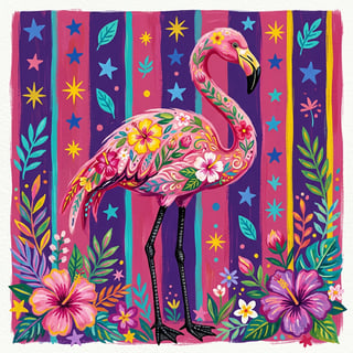 Colorful Flamingo with Floral Patterns