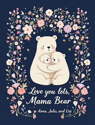 Mama Bear and Cubs Illustration