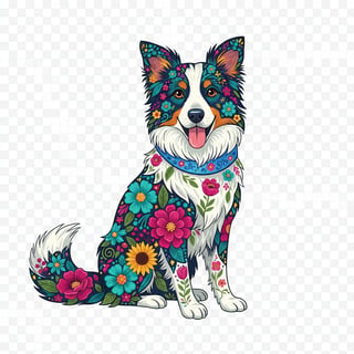 Boho Floral Border Collie Illustration