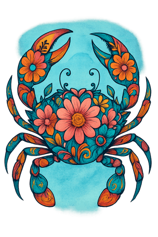 Boho Floral Crab Illustration