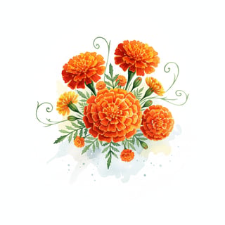 Watercolor Orange Marigold Bouquet