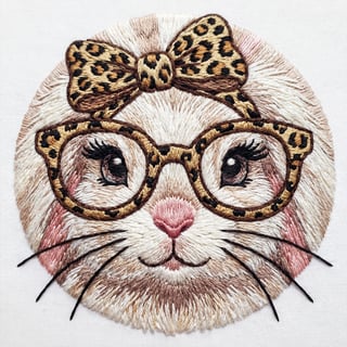 Detailed Embroidered Bunny Face Illustration