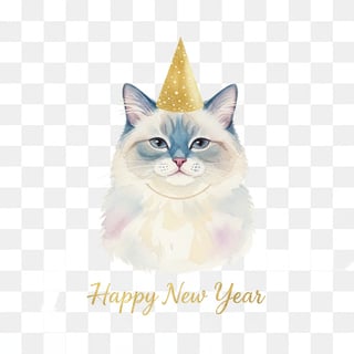 Watercolor Ragdoll Cat New Year Art
