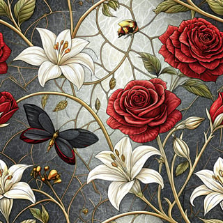 Seamless Stained Glass Rose Pattern