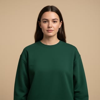 Young Woman in Forest Green Sweatshirt