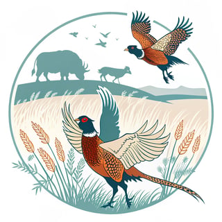 Ring-necked Pheasants Vector Graphic